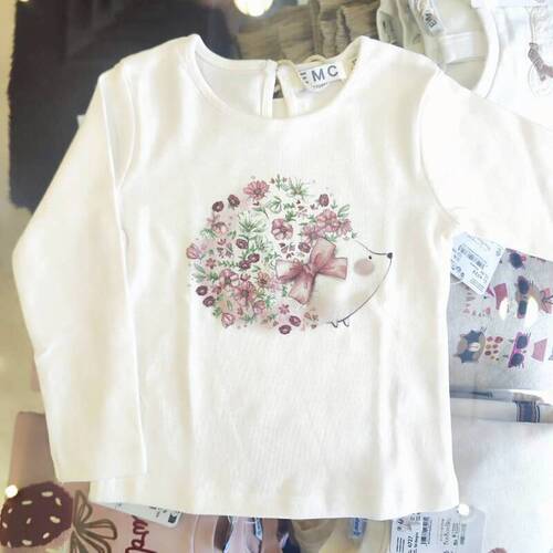  生成り お花ハリネズミTシャツ