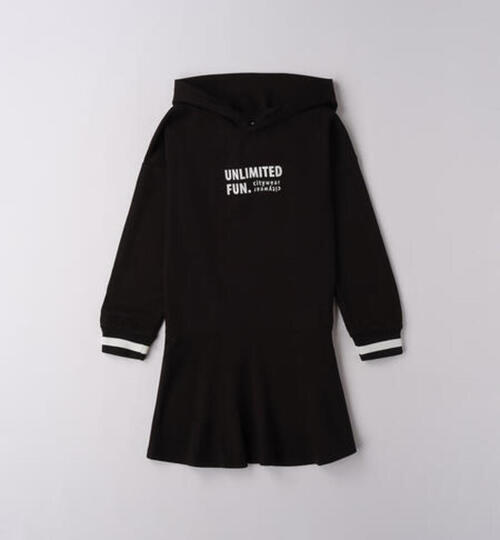  黒 ロゴ フード付きワンピース