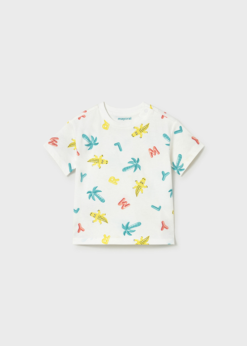  白 カラフルワニ柄Tシャツ