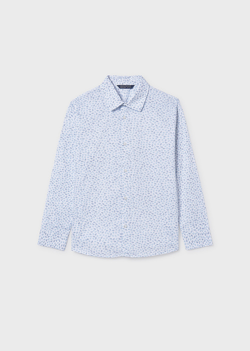  白 ブルー柄シャツ