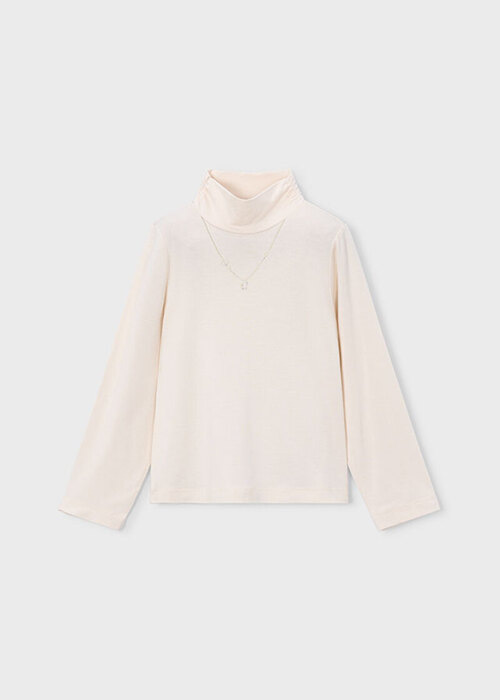 生成り ハイネック ネックレス風Tシャツ