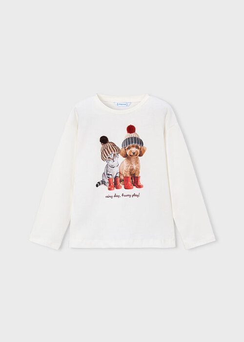  生成り 犬 猫 Tシャツ