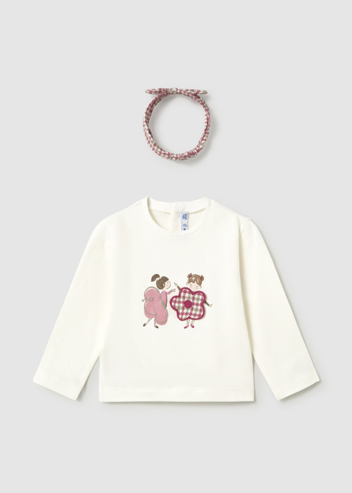 生成り 女の子 ヘアバンド付Tシャツ